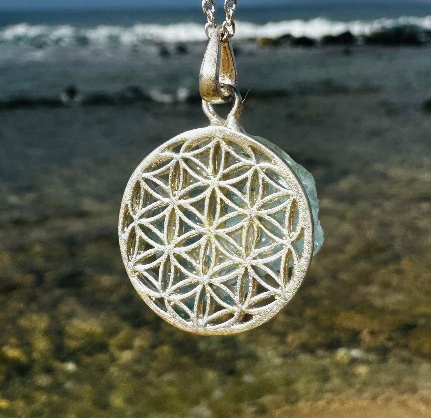 Dolphin's Kiss Flower of Life Andara Pendant