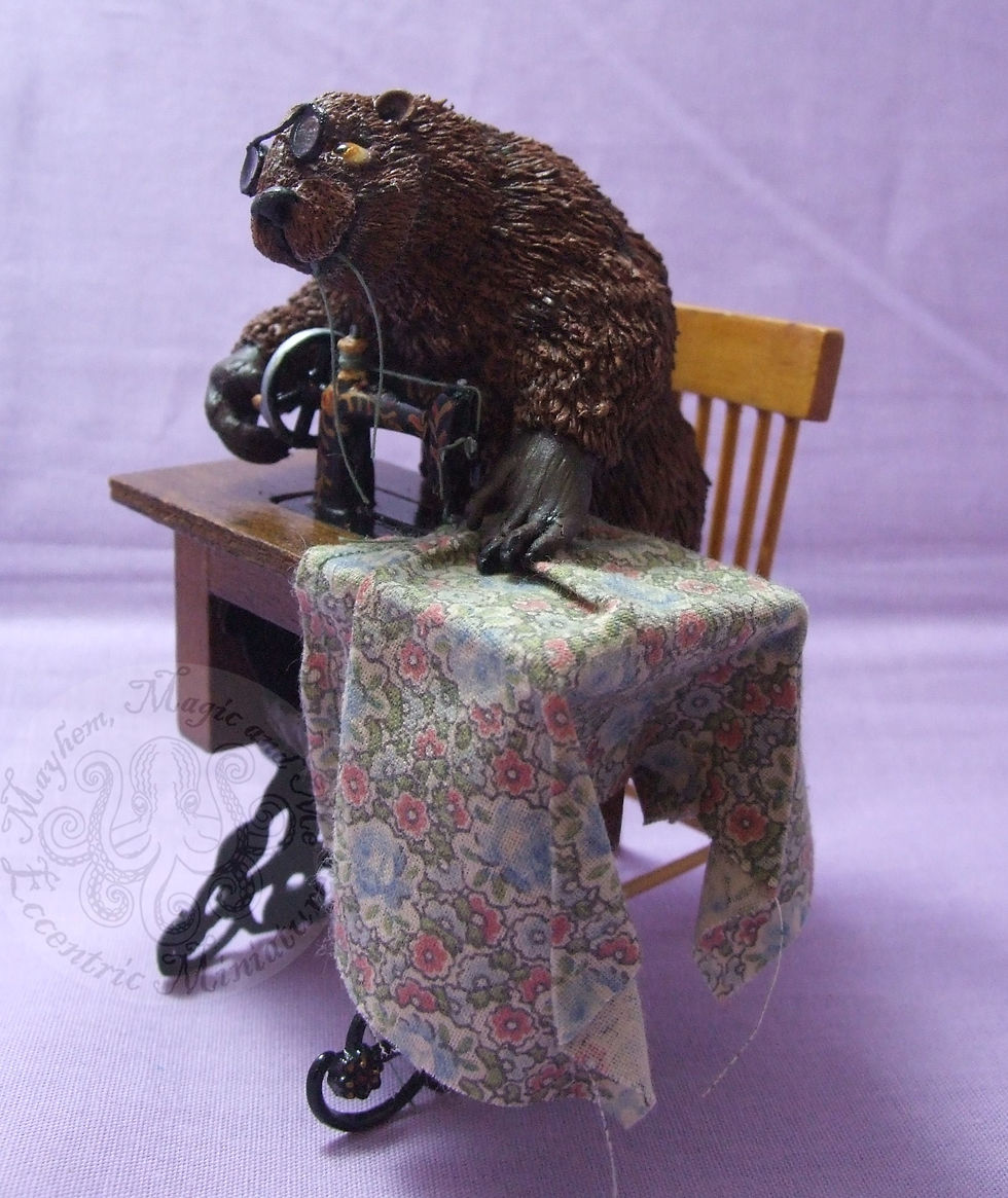 Thumbnail: Mrs Beaver at her Sewing Machine