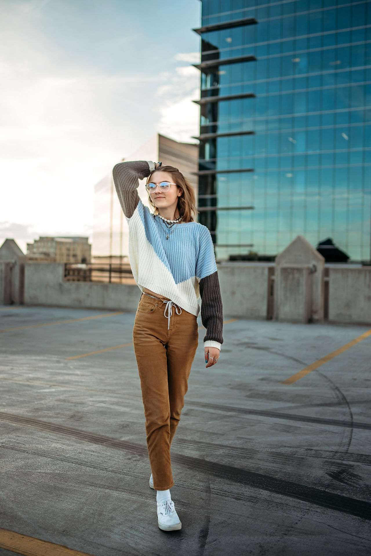 Down town boise senior girl parking garage portrait