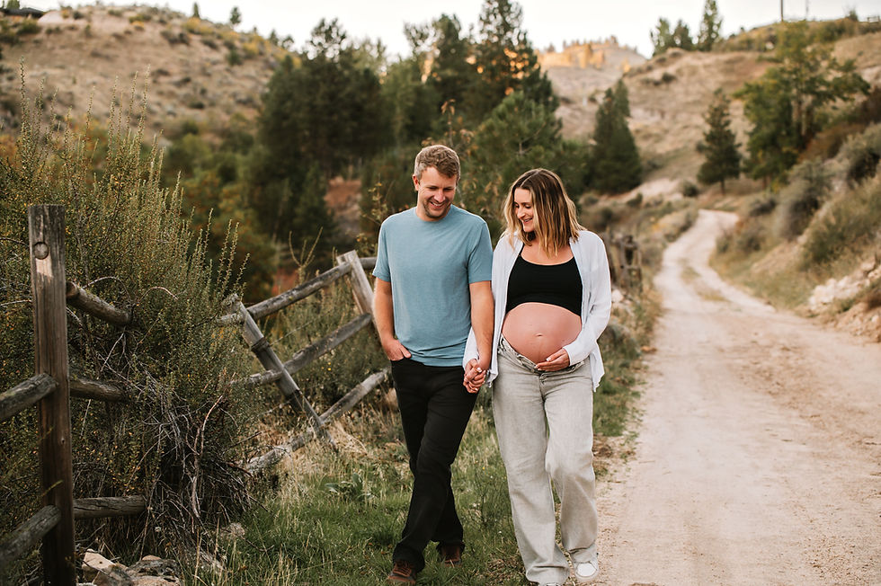 Natural interactive maternity portraits in Boise, Idaho, mountains