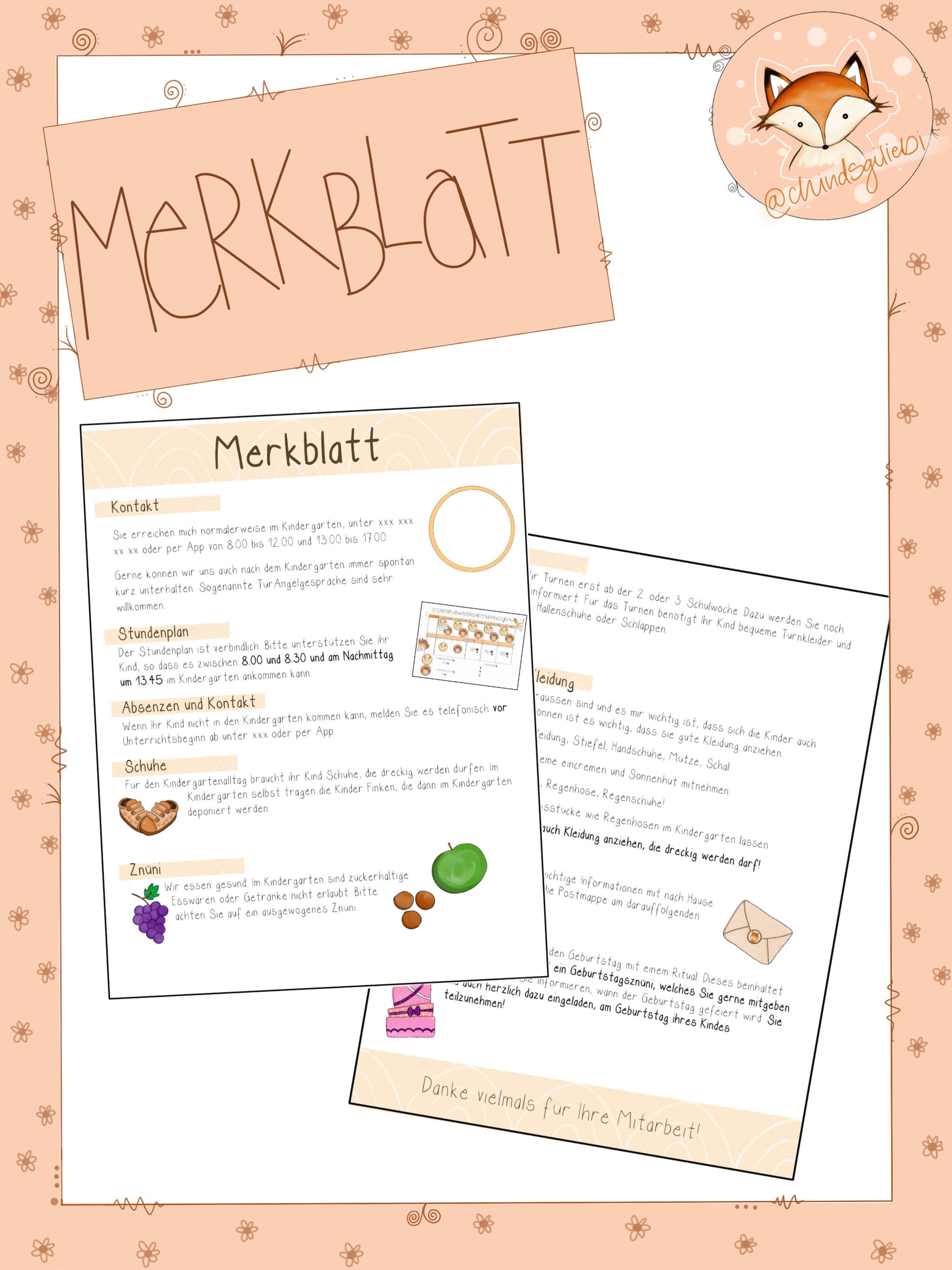 Merkblatt Vorlage mit Bildchen