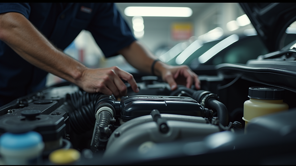 Close-up view of a mechanic working on a car engine