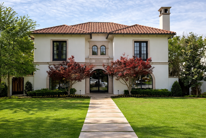 Freshly installed St. Augustine sod lawn in front of a home in Dallas, TX