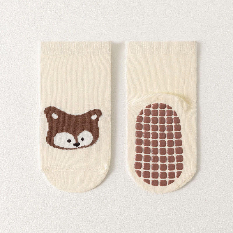 Thumbnail: 6 Pairs Kids Non-Slip Socks Cute Cartoon Fox and Bear Pattern Childrens Boys Gir