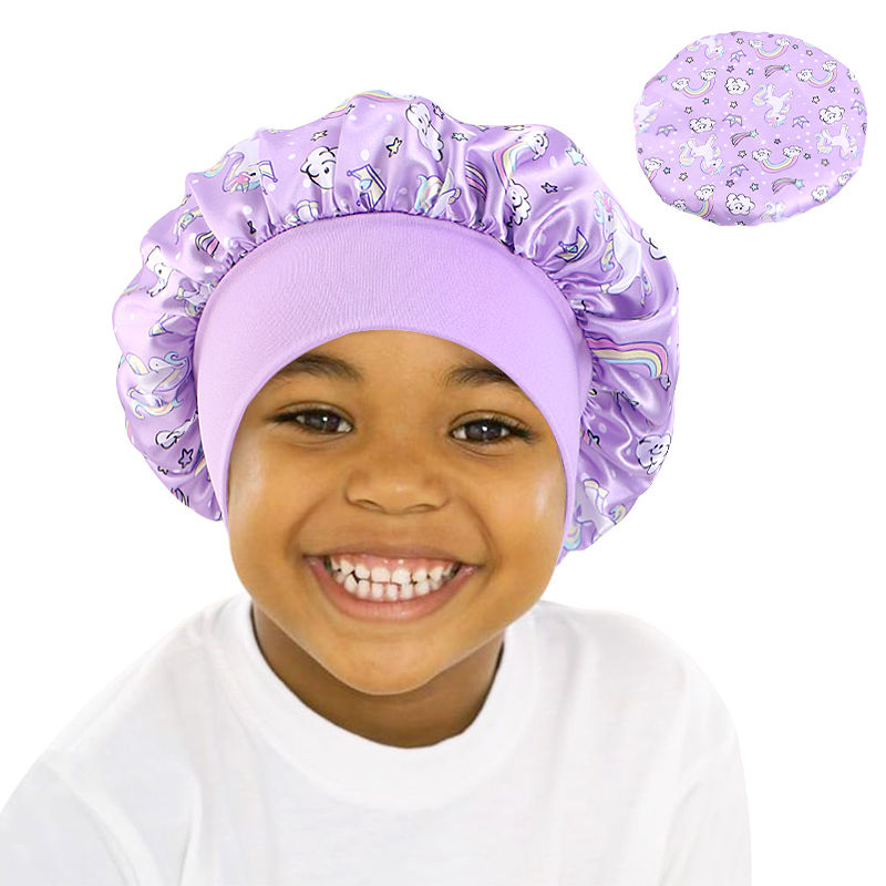 Thumbnail: Cartoon Baby Kids Print Satin Bonnet Sleep Hat Cap for Curly Hair Adjustable Sil