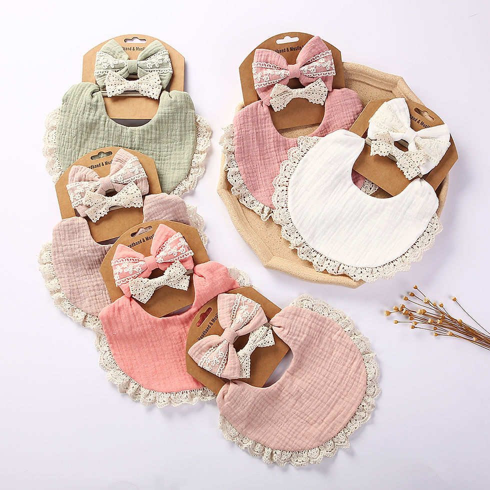 Thumbnail: 3Pcs/Set Solid Muslin Cotton Bamboo Baby Bib Tassel Lace Boy Girl Feeding Drool 