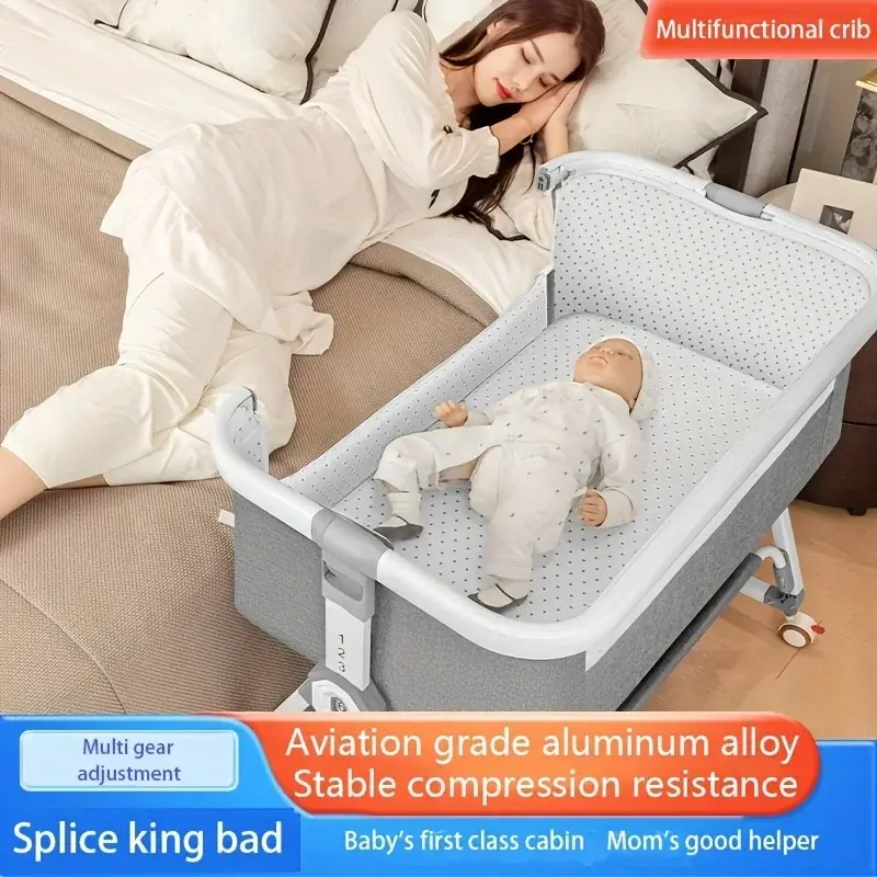 Thumbnail: Baby Crib, Portable Splicing, Cradle Bed, Foldable Height Adjustable Splicing, a