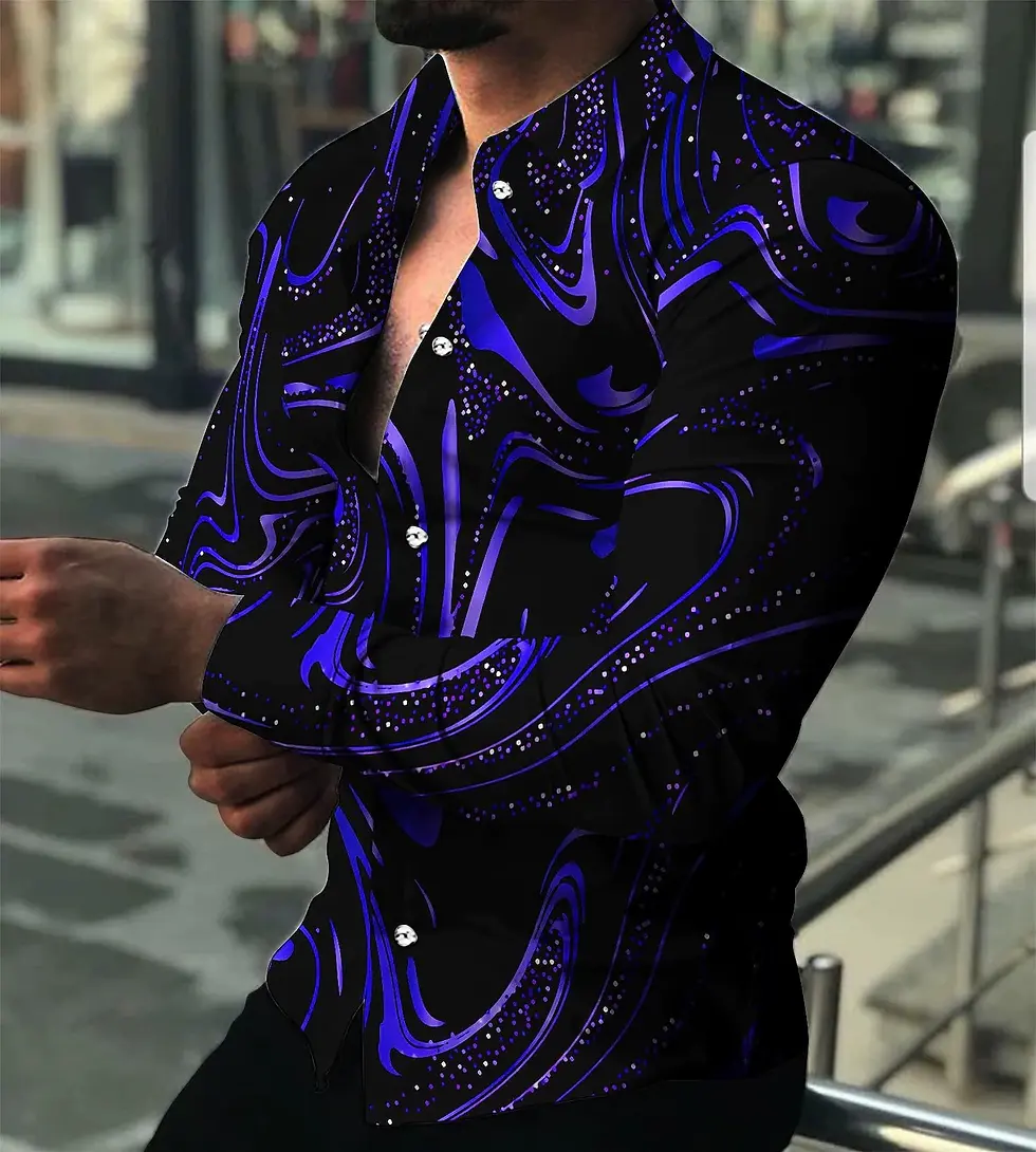 Thumbnail: Men’s Slim Fit Long Sleeve Printed Casual Dress Shirt