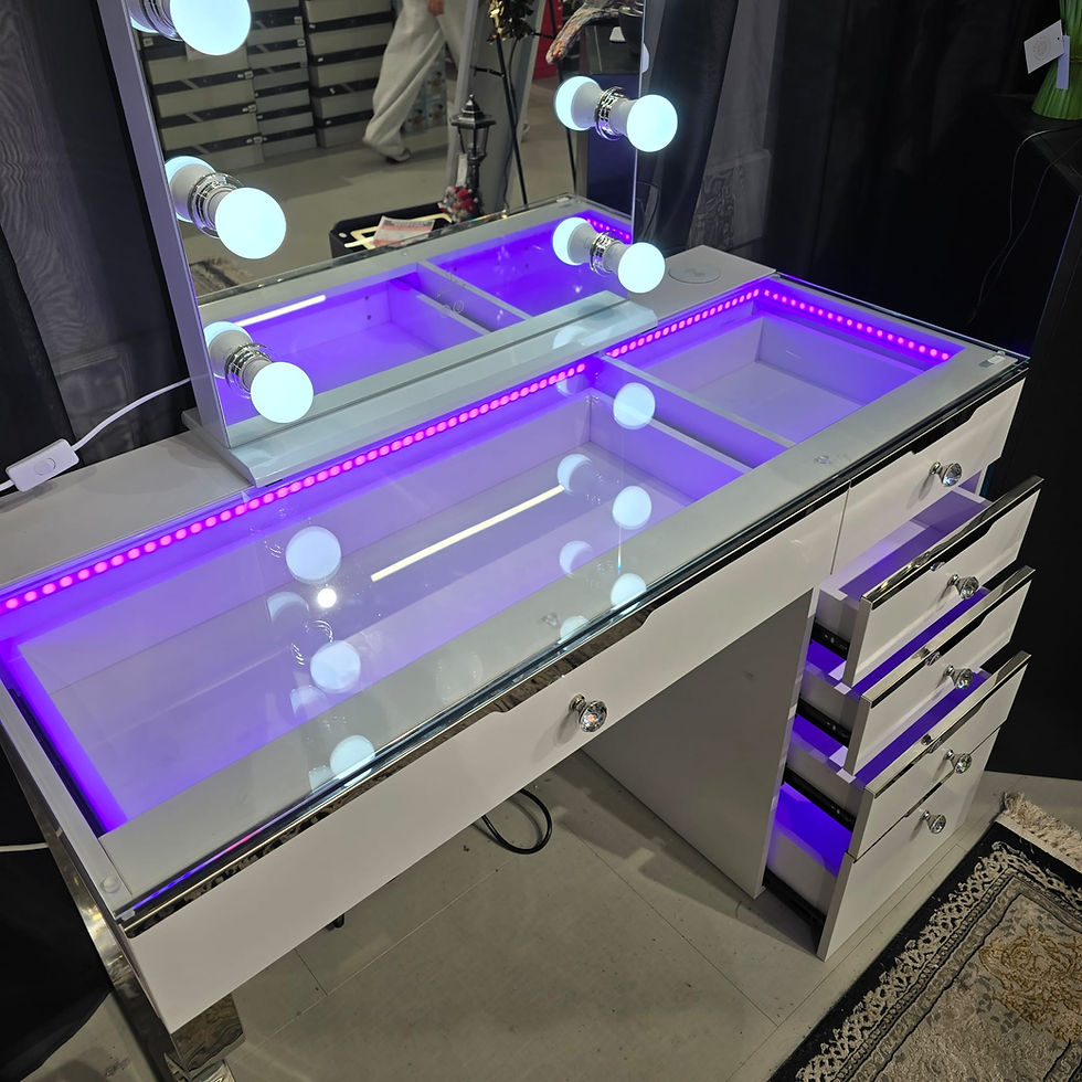 Thumbnail: 6 Drawer Vanity table with RGB lights wireless charger USB & C Port