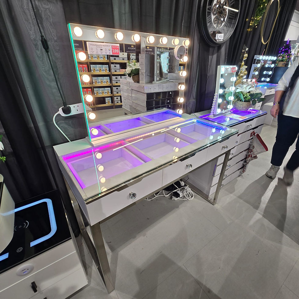 Thumbnail: 3 Drawer Vanity table with RGB lights wireless charger USB & C Port