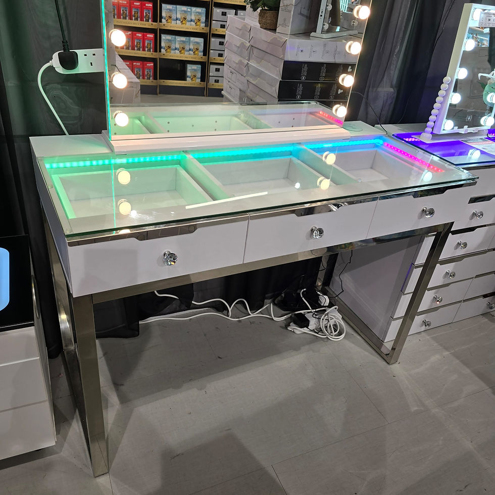 Thumbnail: 3 Drawer Vanity table with RGB lights wireless charger USB & C Port