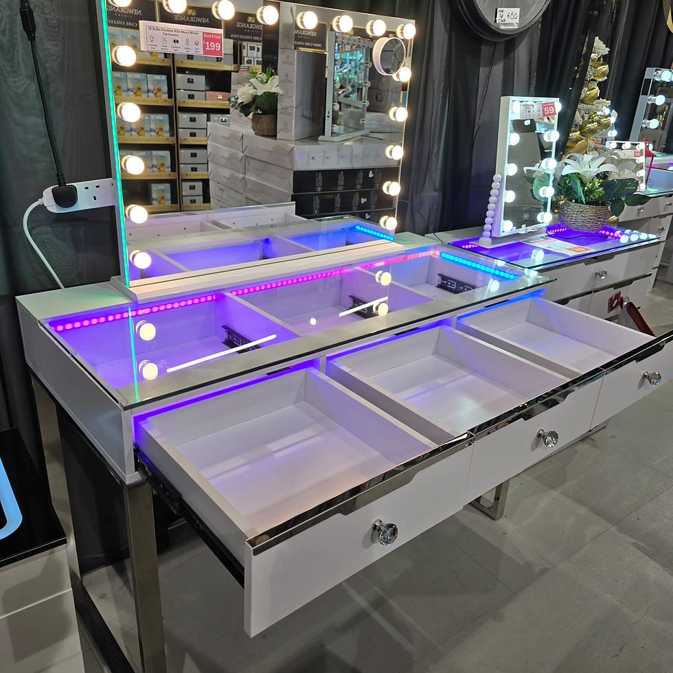 Thumbnail: 3 Drawer Vanity table with RGB lights wireless charger USB & C Port