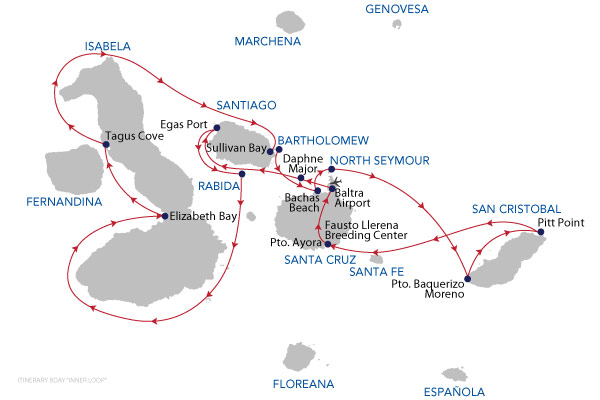 Extended Galapagos Islands route map