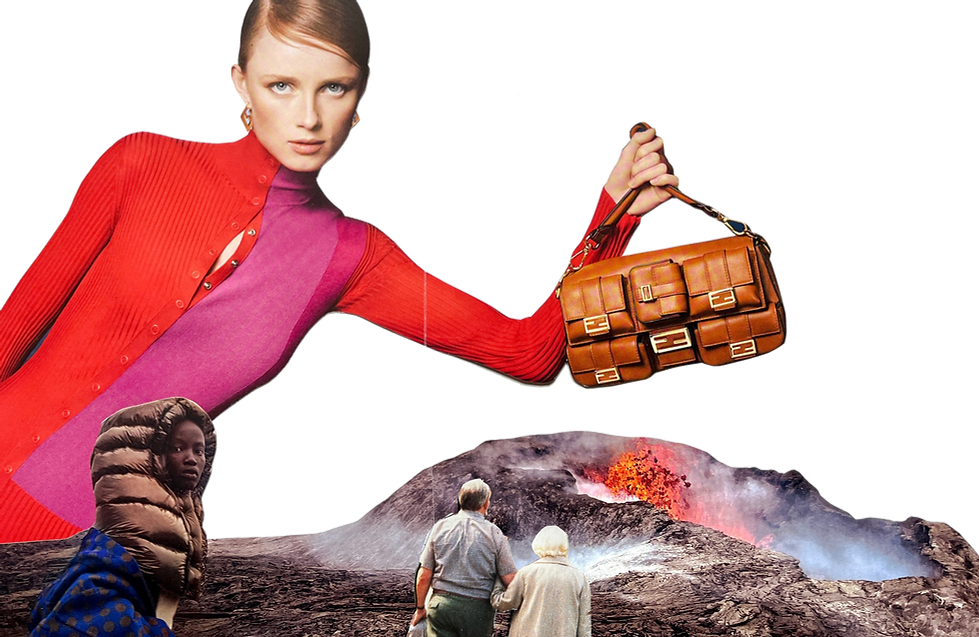 Collage referencing Fendi in layered fashion artwork