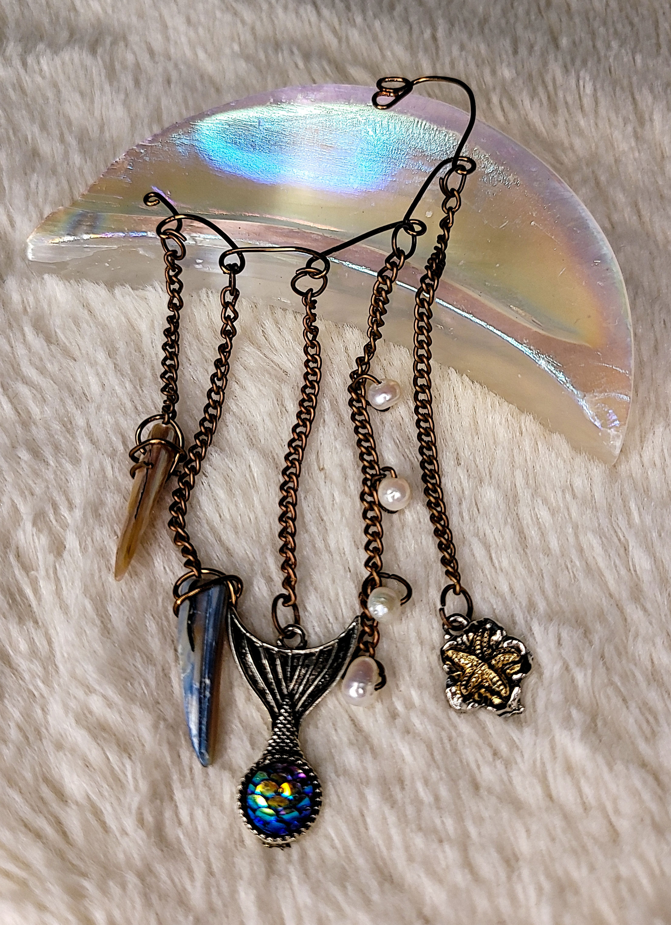 Sea Shell Mermaid with Pearl Ear Cuff 