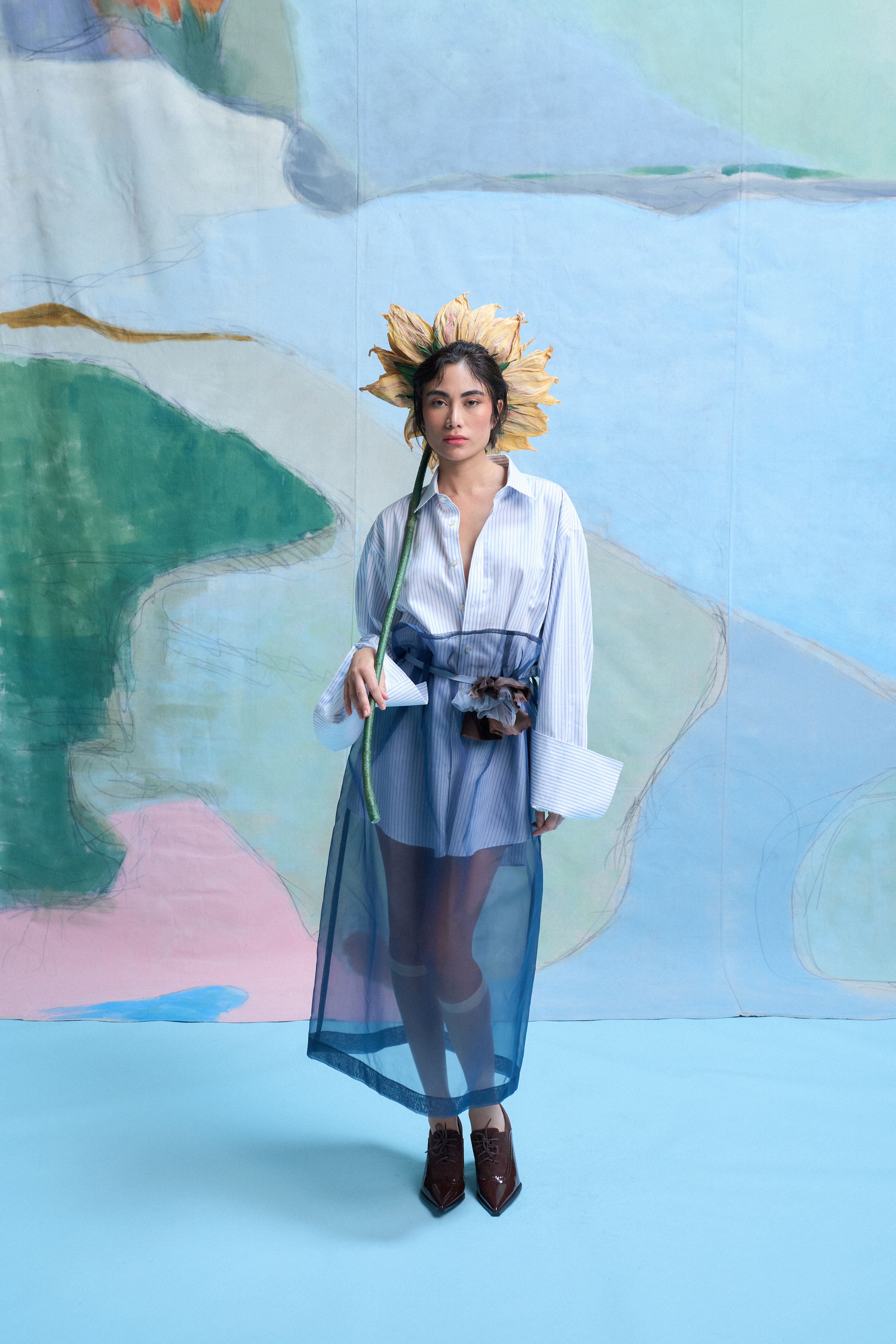 Tulip Organza Skirt in Dark Blue