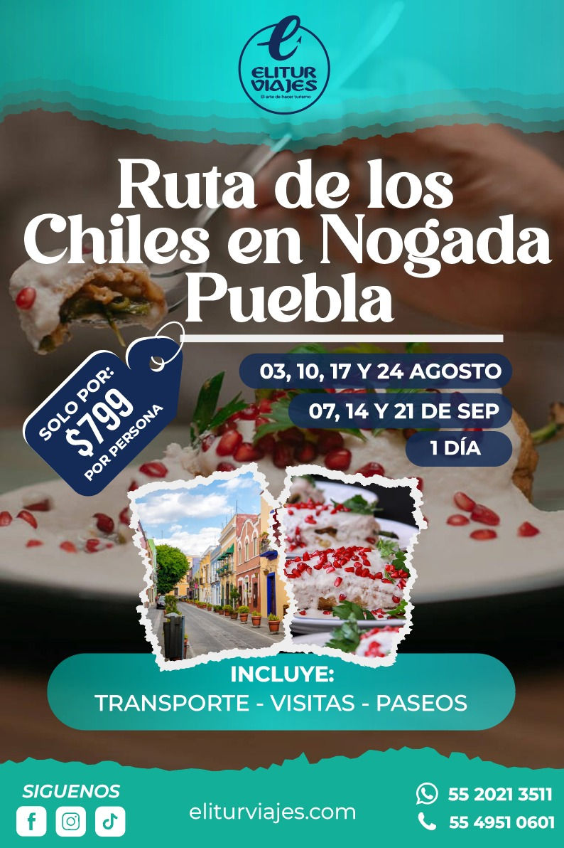 RUTA DE LOS CHILES EN NOGADA, PUEBLA: AGOSTO 03,10,17 Y 24 SEP 07,14 Y 21