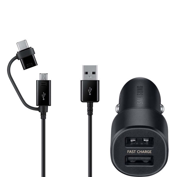 Thumbnail: Samsung Dual USB Port Fast Car Charger 15W Combo microUSB USB-C Cable