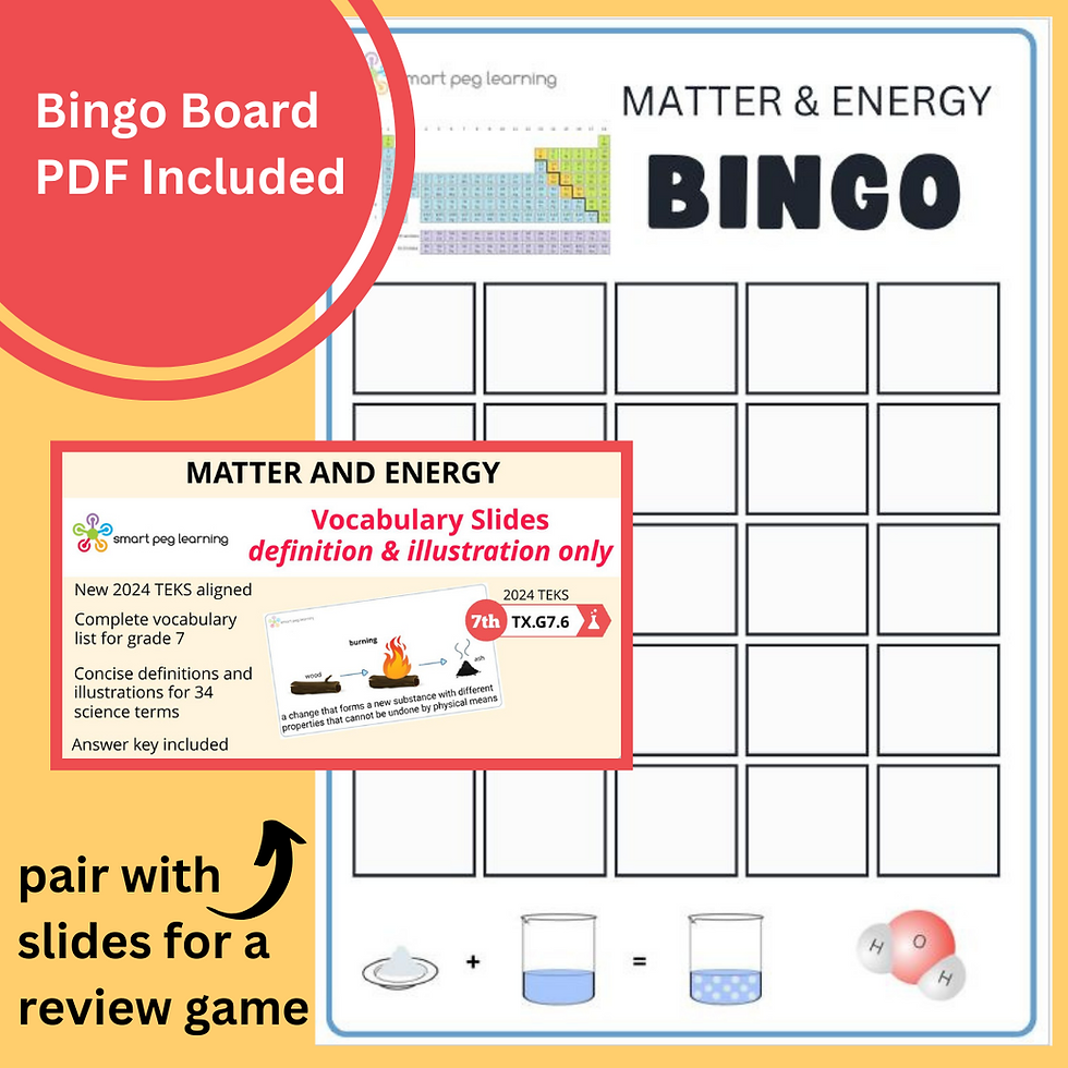 Thumbnail: 7th grade Matter & Energy Vocabulary Slides and bingo board pairing