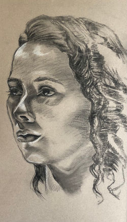 30 minutes, black and white charcoal on toned paper, 10x17 in. 2019