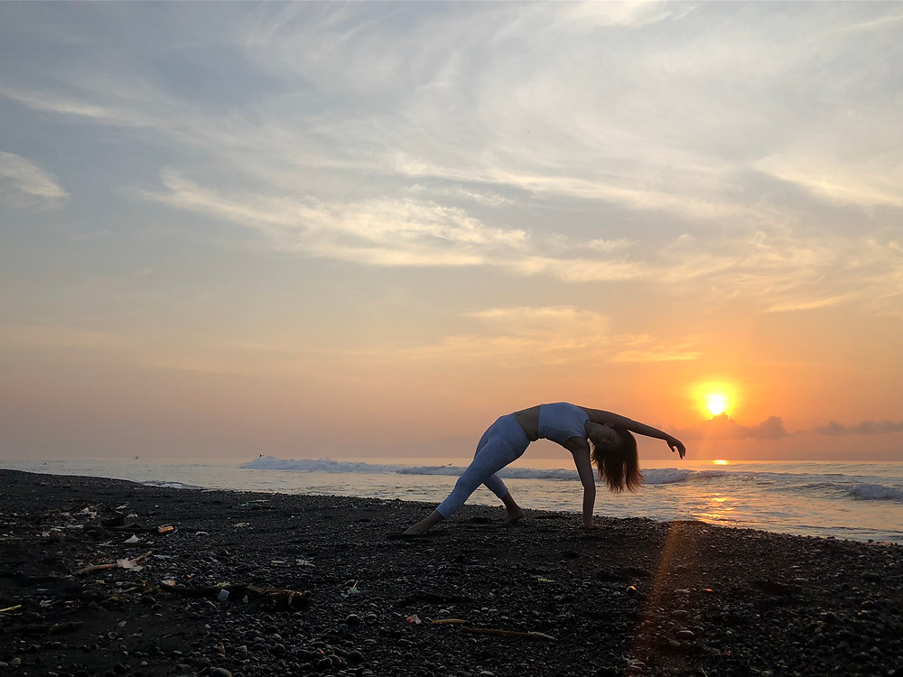 wheel pose, bali, sunrise, yoga