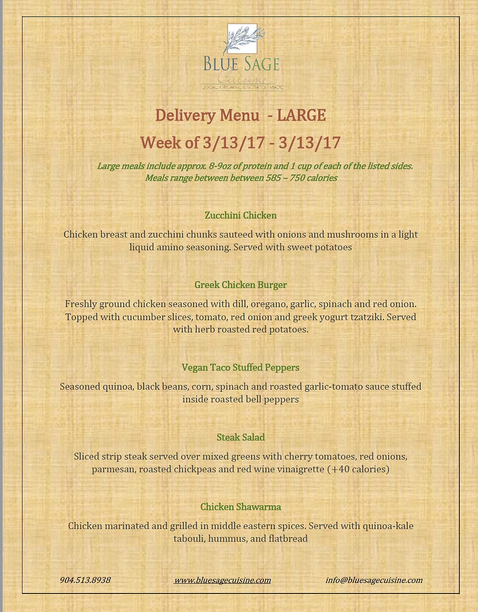 Meal Delivery - 5 Meal Plan - LARGE -  3/13 - 3/17