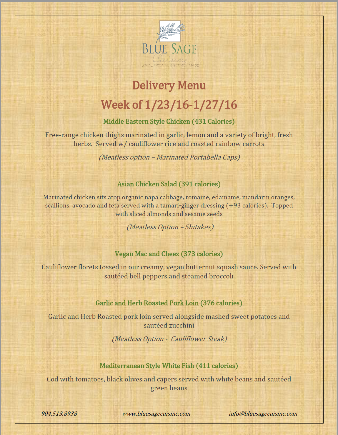Weekly Meal Delivery - 5 Meal Plan - 1/23 - 1/27