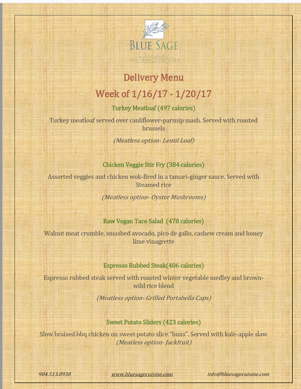 Weekly Meal Delivery - 5 Meal Plan - 1/16 - 1/20
