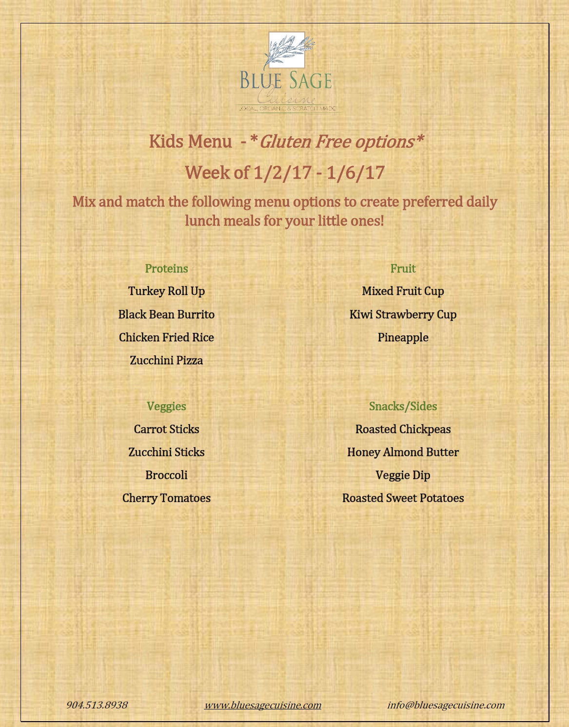 Gluten Free Kids - Weekly Meal Plan- 5 Meal Plan - 1/2 - 1/6