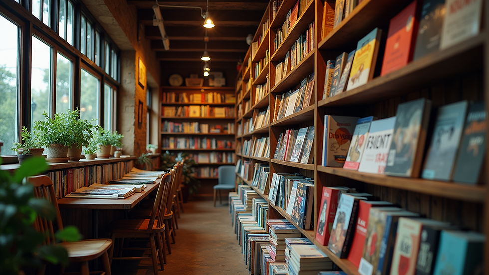 Eye-level view of a quaint local bookstore filled with books