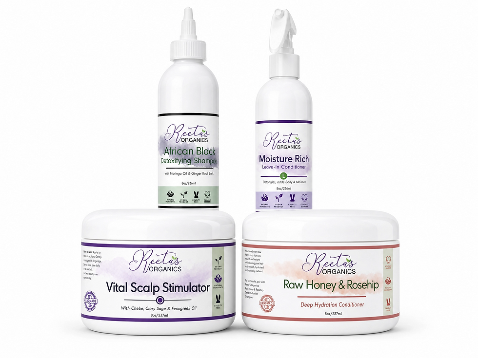 Thumbnail: Reeta's Scalp & Moisture Recovery Kit featuring a detox shampoo, deep conditioner, leave-in conditioner, and scalp treatment