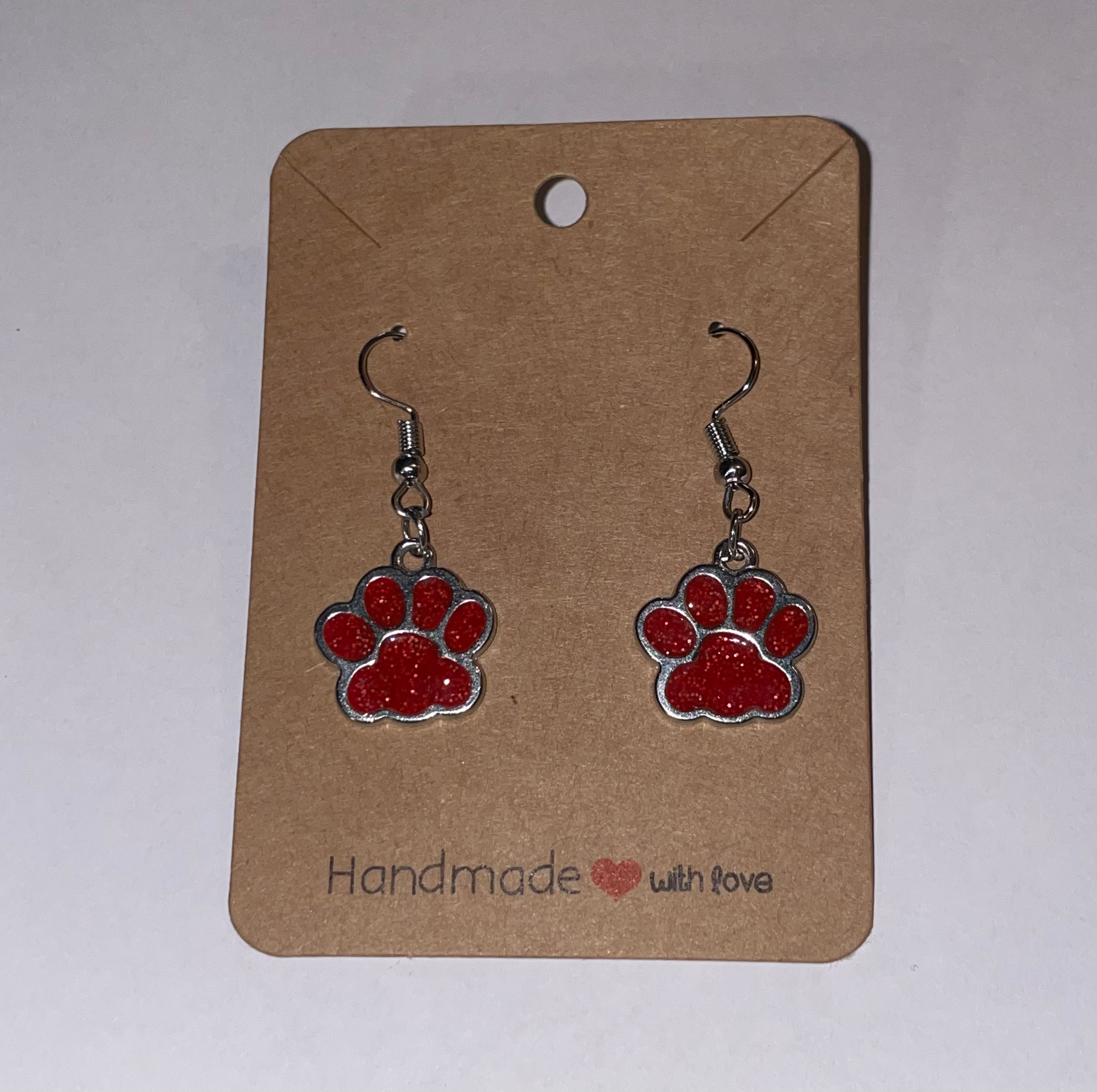 Red Sparkle Dog Paw Earrings