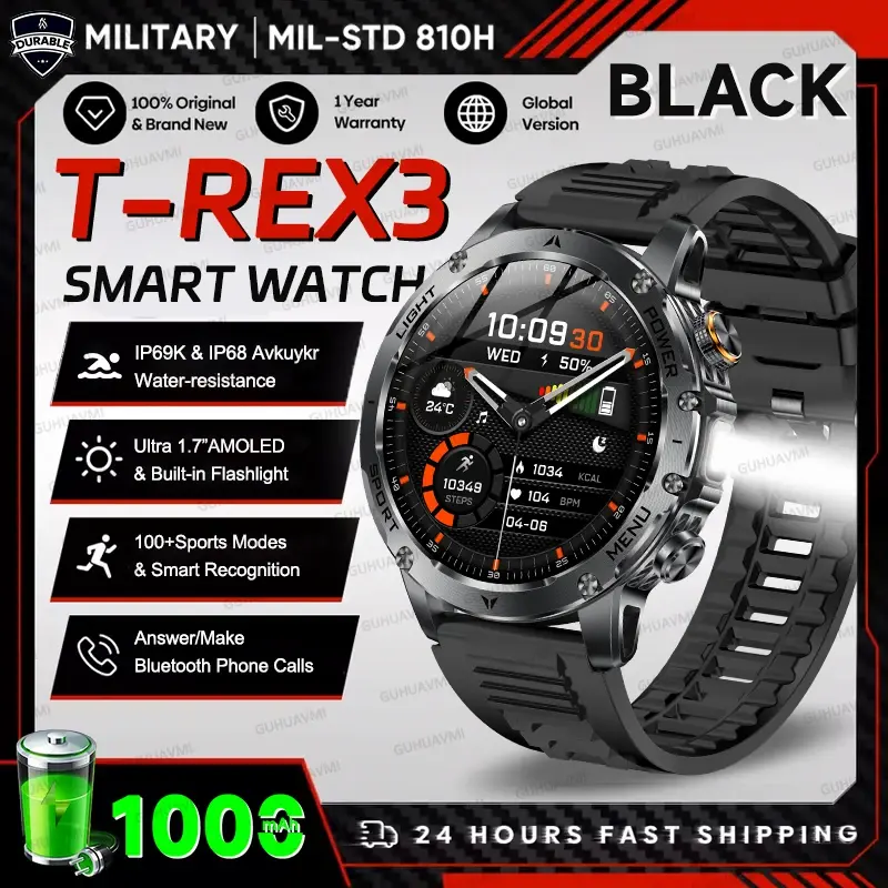 Thumbnail: T-Rex 3 Smart Watch Men IP69K Water Resistant 1000mAh Battery