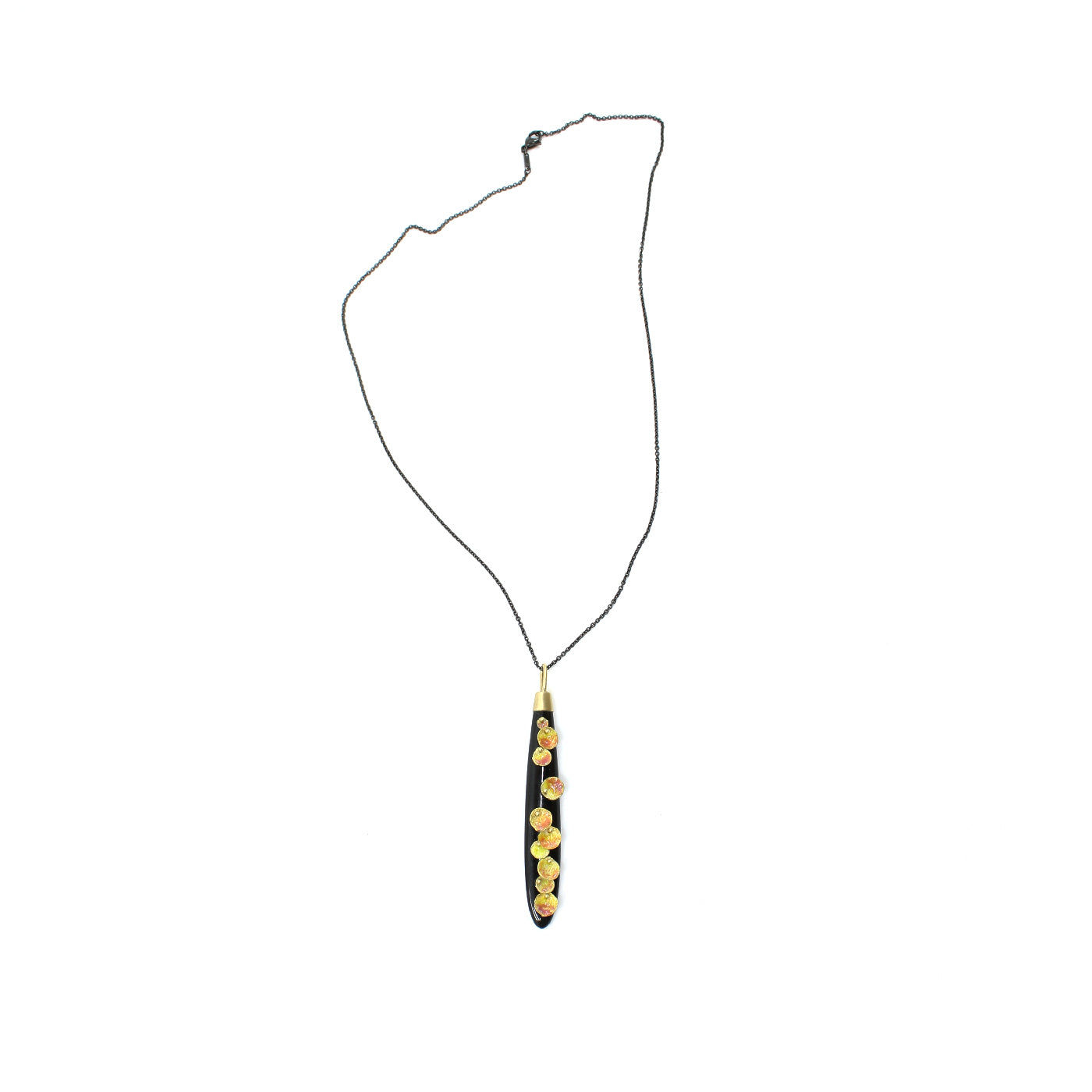 Black Onyx Pendant with Pink and Yellow Enamel Flutteries