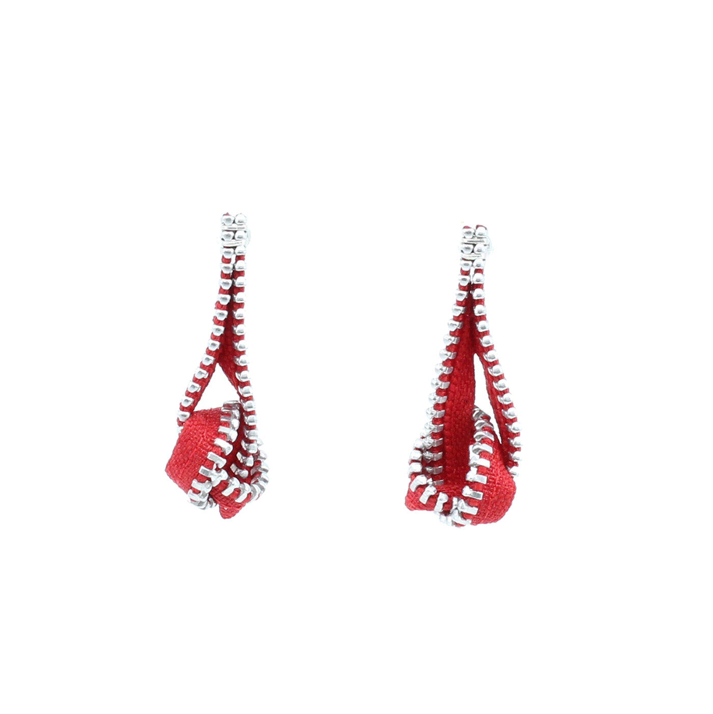 Red Fabric Zipper Knot Earrings