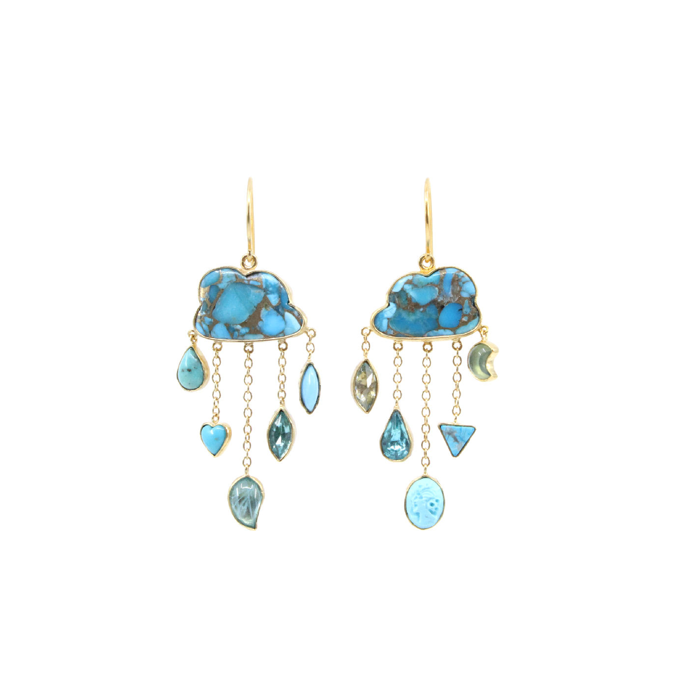 Turquoise Cloud and Rain Chain Drop Earrings