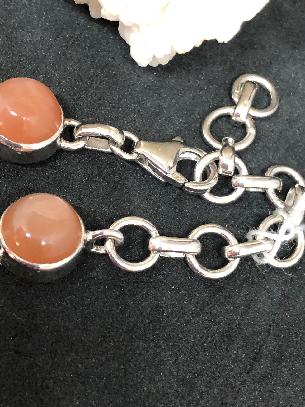 Thumbnail: Sri Lankan Moonstone Rare Peach and Cream Cabochon Cut Silver 925 Bracelet