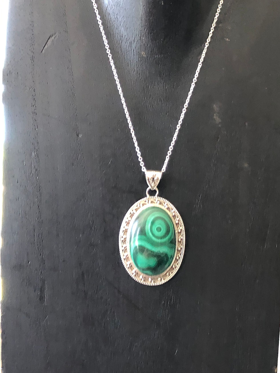 Thumbnail: Malachite Large Filigree 925 Silver Pendant