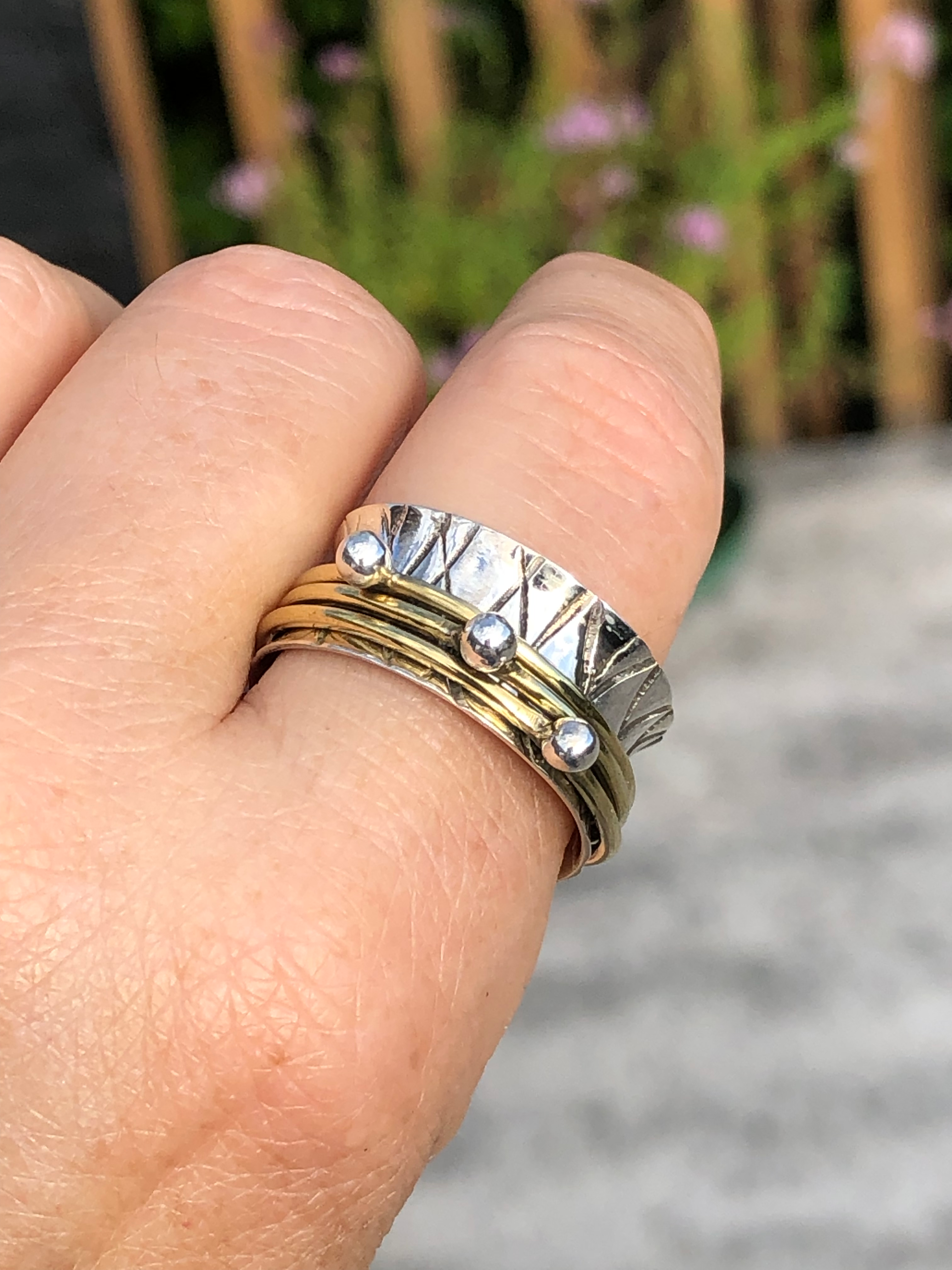 Meditation Spin Ring 925 Silver, brass and copper. Size 9