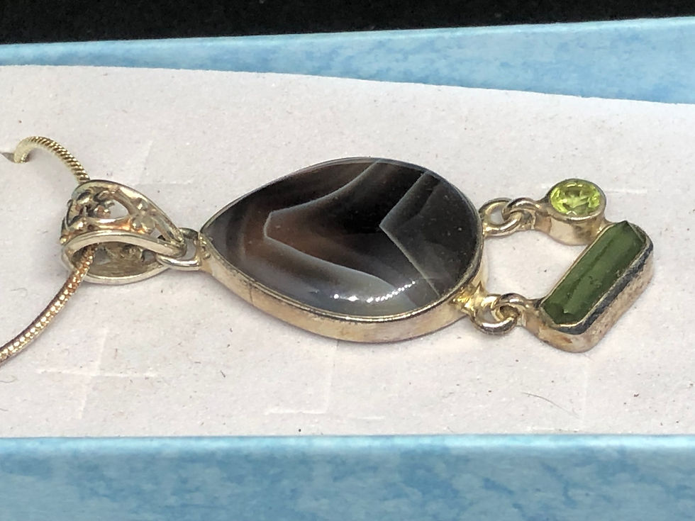 Thumbnail: 1.8" Designer - Boswana Agate, Green Tourmaline & Peridot Pendant