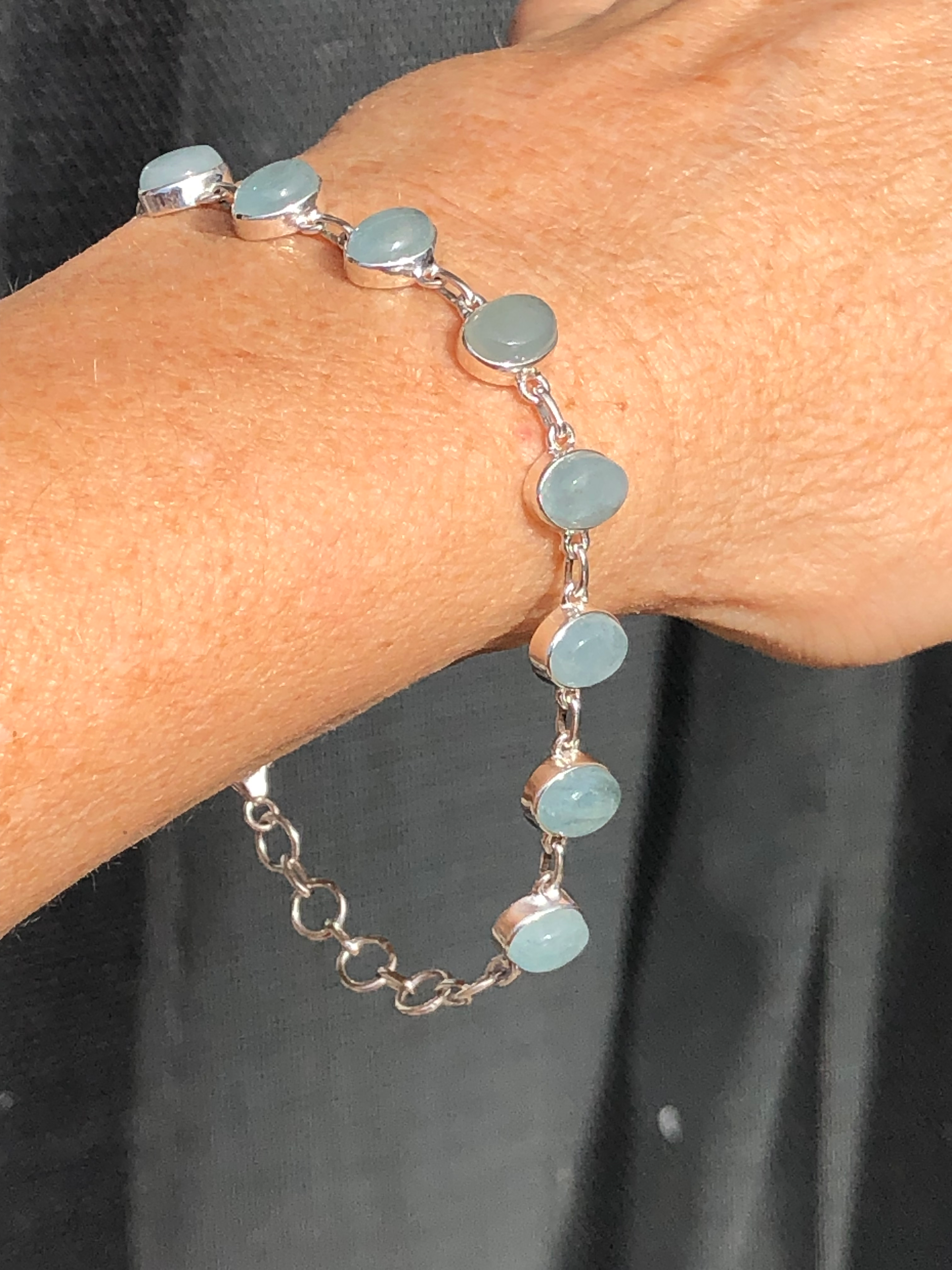 Aquamarine Cabochon Cut Silver 925 Bracelet