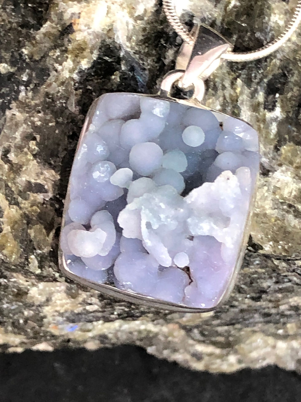 Thumbnail: 1.3" Grape Agate Pendant Crystal Silver 925