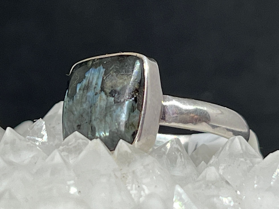 Thumbnail: Black Larvikite “Moonstone” 925 Sterling Silver Ring – Size 8 ✨