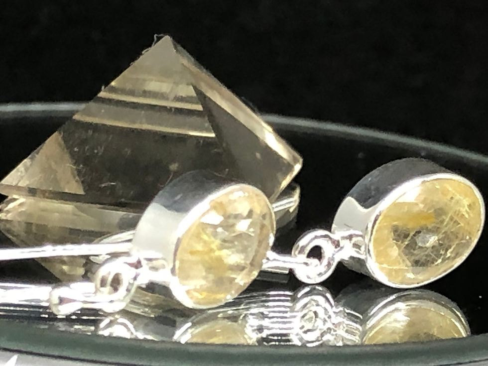 Thumbnail: GOLDEN RUTILE FACETED 925 STERLING SILVER EARRINGS