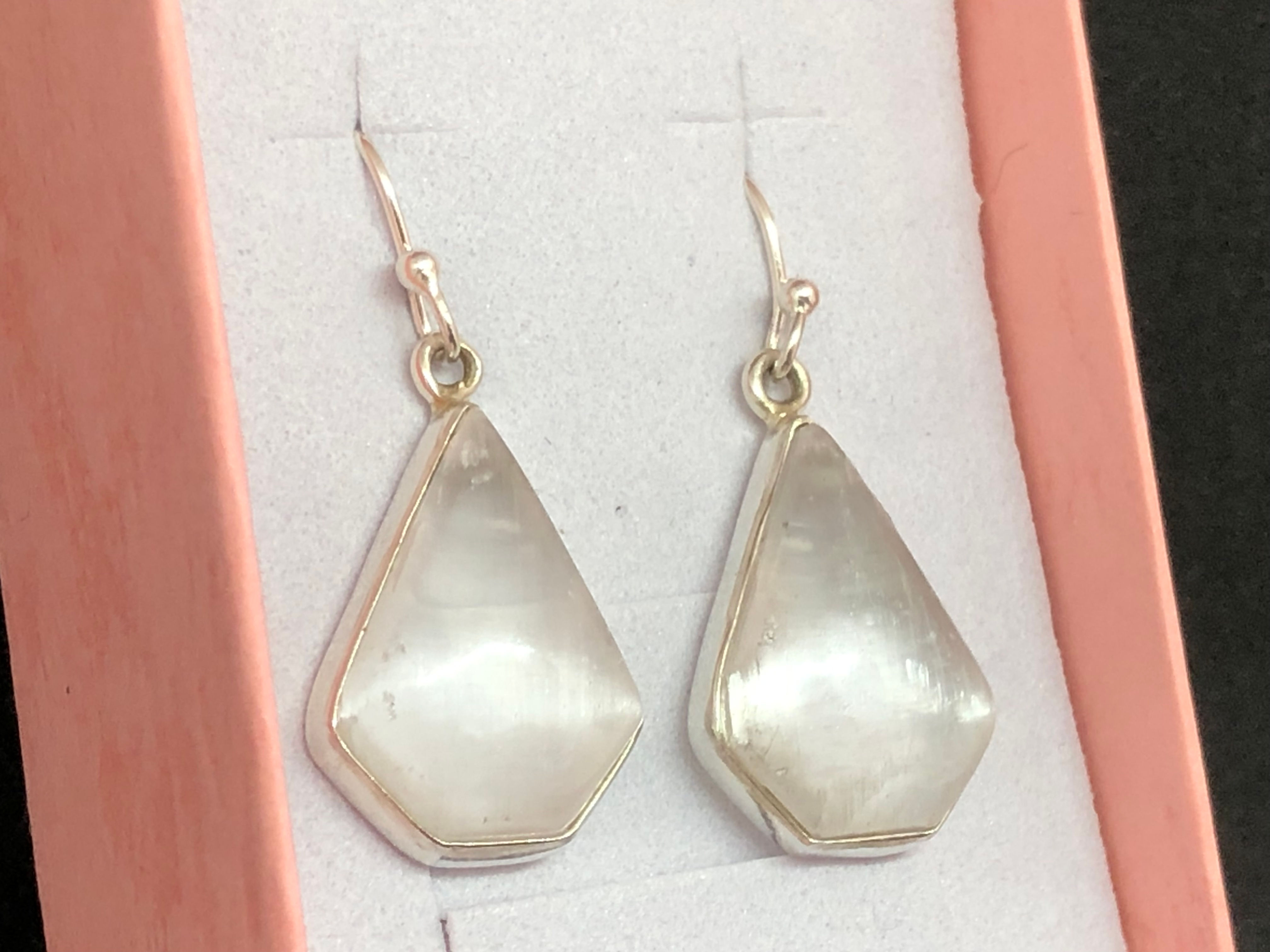 Cats Eye Satin Spar (Selenite) 925 Silver Drop Earrings