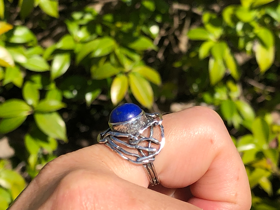 Thumbnail: Lapis Lazuli 925 Silver Designer Ring Size 6.5