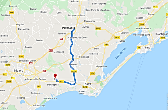 Trajet Pézenas vers Aéroport Béziers-Cap d'Agde