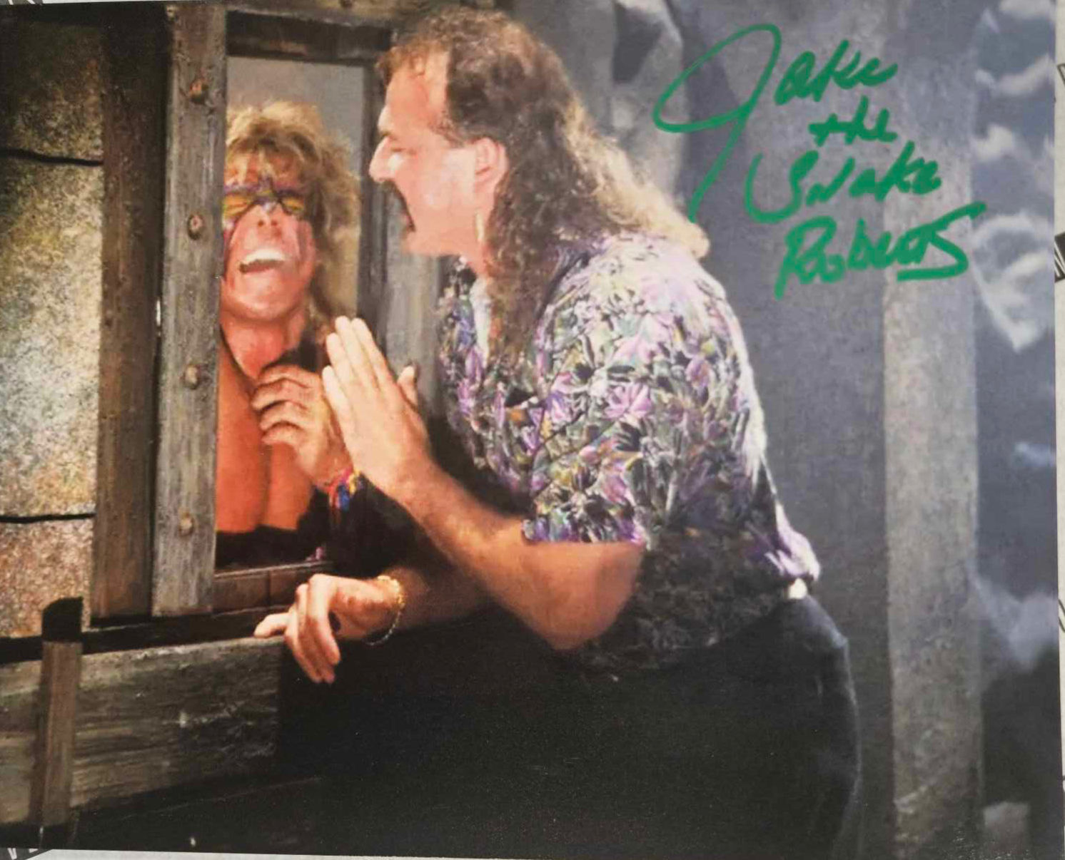 8x10" Jake with Warrior WWE Print Signed by Jake the Snake Roberts in Green