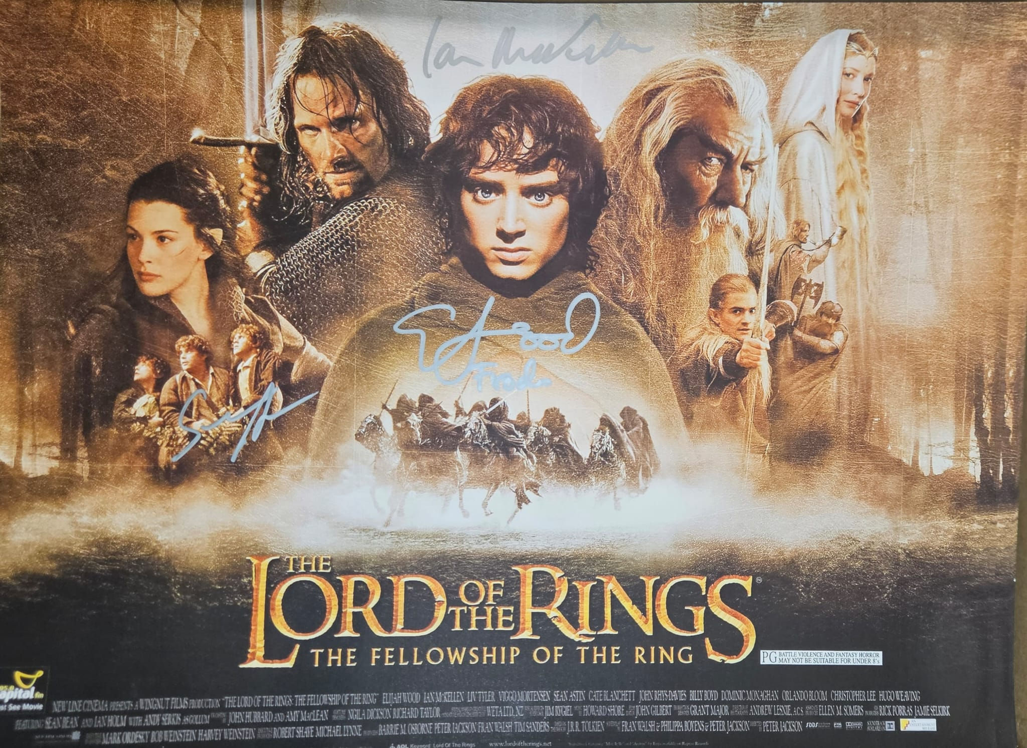 16x12" Lord Of The Rings FotR Poster signed by McKellen, Wood, Astin
