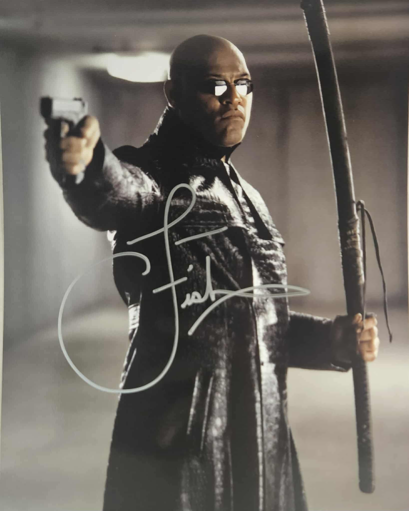 8x10" Morpheus Fighting Matrix Reloaded Signed by Laurence Fishburne